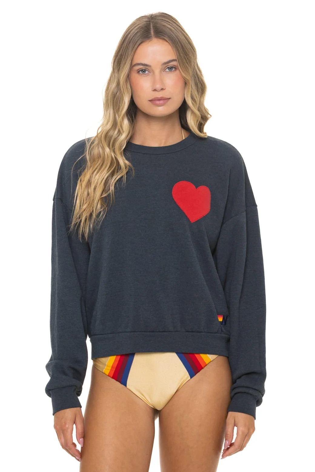 Heart Stitch Crew Sweatshirt Charcoal - Relaxed Fit | Aviator Nation | Aviator Nation