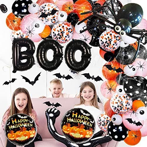 Halloween Balloon Garland Kit, 131 Pcs Black Orange Pink Confetti Balloon Arch with 3D Bats BOO Pump | Amazon (US)