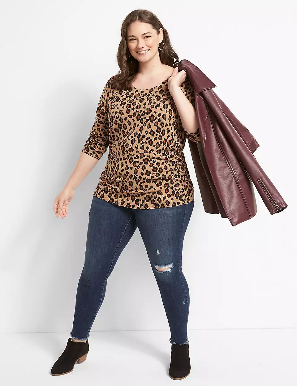 Ruched-Side Sweater - Leopard | Lane Bryant (US)
