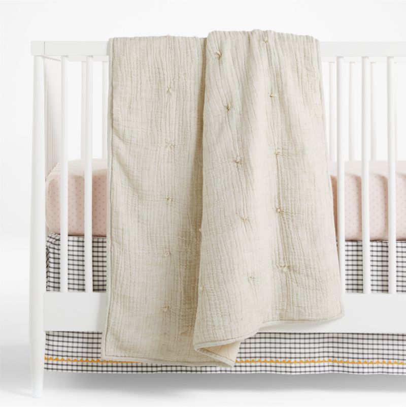 Aire Stone Tan Crinkle Hand-Quilted Baby Crib Quilt + Reviews | Crate & Kids | Crate & Barrel