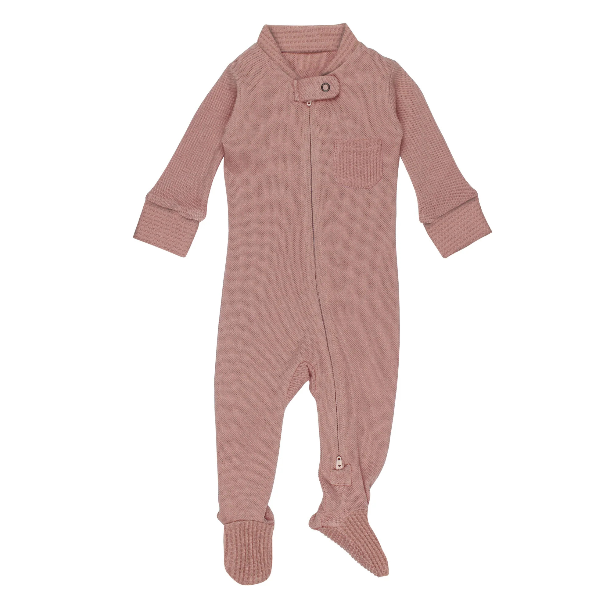 Organic Pique 2-Way Zipper Footie in Mauve | L'ovedbaby
