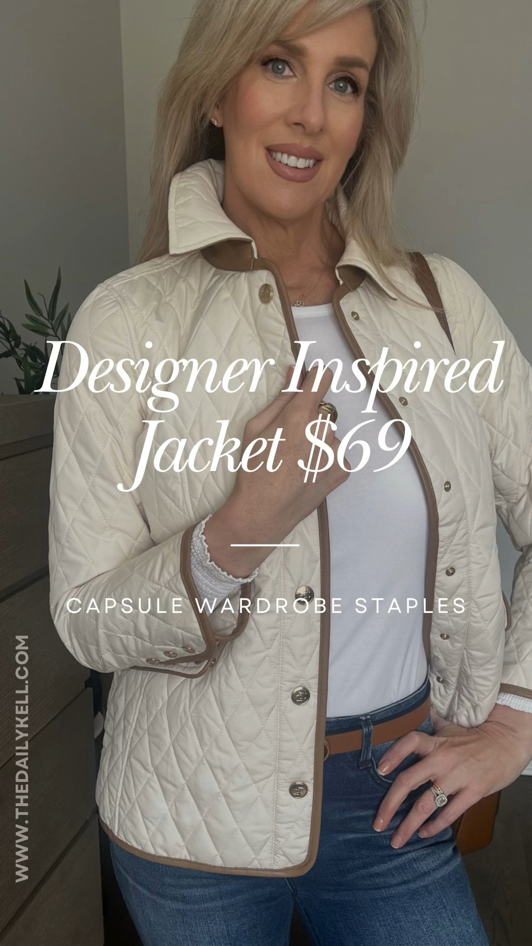This designer inspired jacket is on sale for $69.  Wearing a size 0 in cream.  It’s the perfect weight to take you into spring and next fall.  

We see these barn jackets everywhere for much more money.  This one if well made and has great details from the faux leather to the gold buttons.  

I tagged an additional handbag to achieve same look without spending as much.   

#LTKfindsunder100 #LTKsalealert #LTKover40