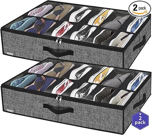 Onlyeasy Sturdy Under Bed Shoe Storage Organizer, Set of 2, Fits Total 24 Pairs, Underbed Shoes C... | Amazon (US)