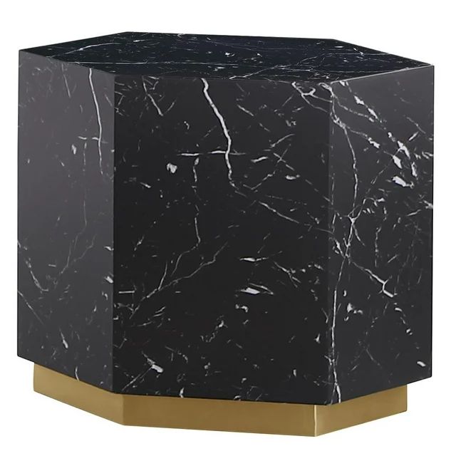 Best Master Furniture Zhuri Hexagon Faux Marble End Table in Black/Gold | Walmart (US)