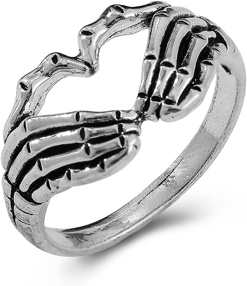 FORUBUS Punk Skull Hand Ring Gothic Love Heart Gesture Skeleton Hand Ring for Rock Biker Hallowee... | Amazon (US)