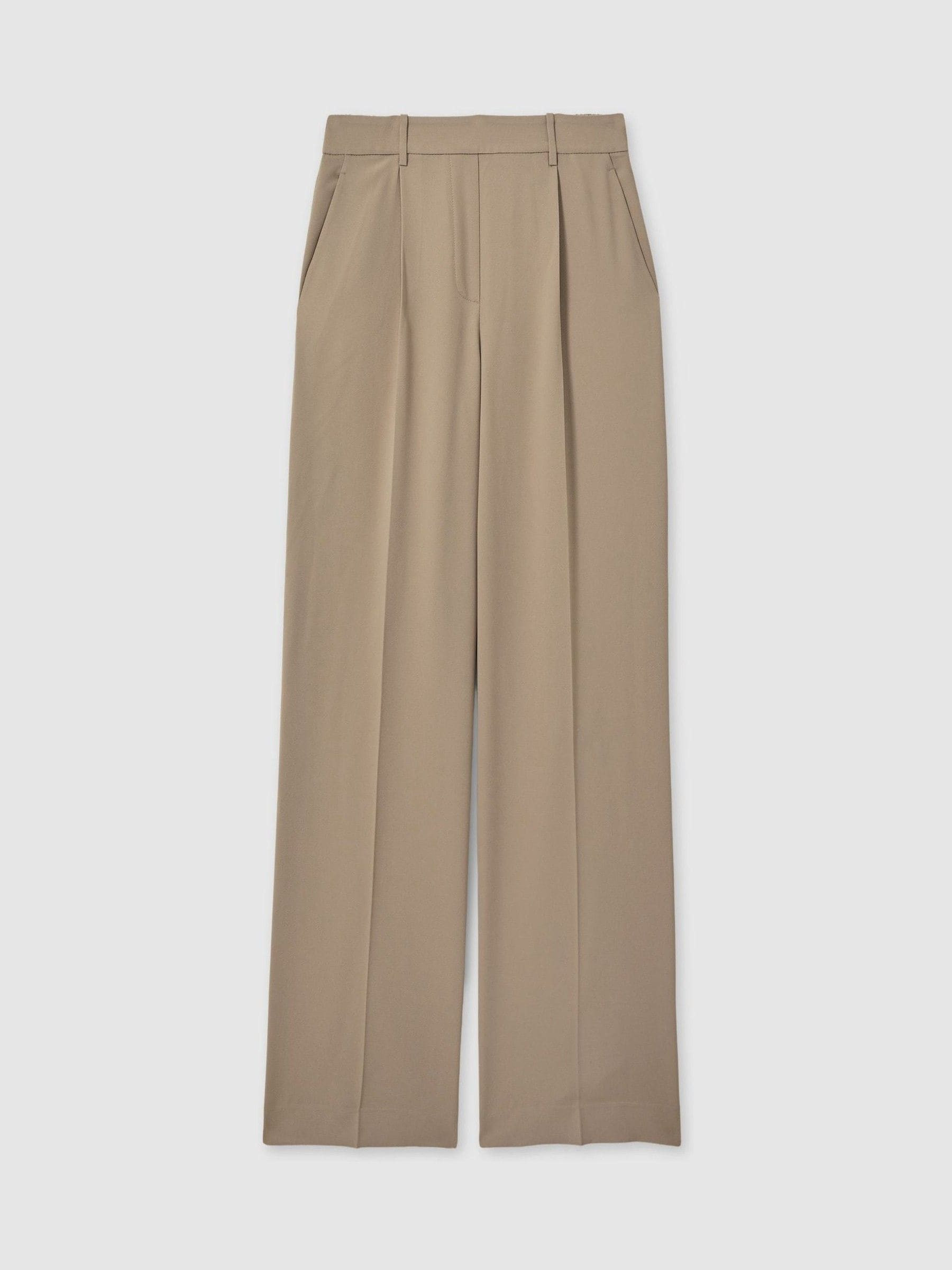 Reiss Reiss Mink Neutral Eden Elasticated-Waist Wide-Leg Twill Trousers | Next US
