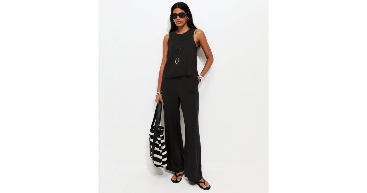 Women's Black Linen Blend Wide Leg Trousers New Look | New Look (UK)