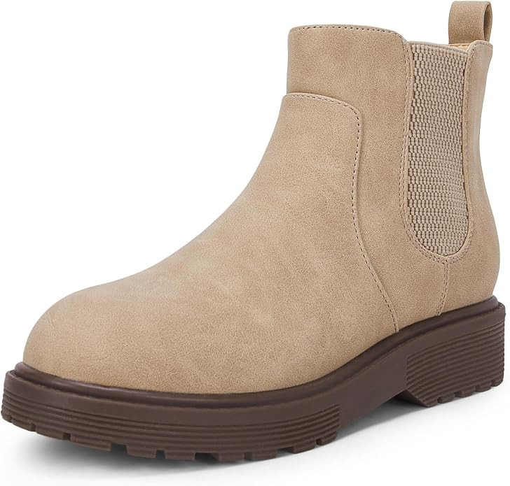 Coutgo Girls Kids Lug Sole Ankle Boots Side Zip Chunky Low Heel Slip On Winter Casual Chelsea Boo... | Amazon (US)