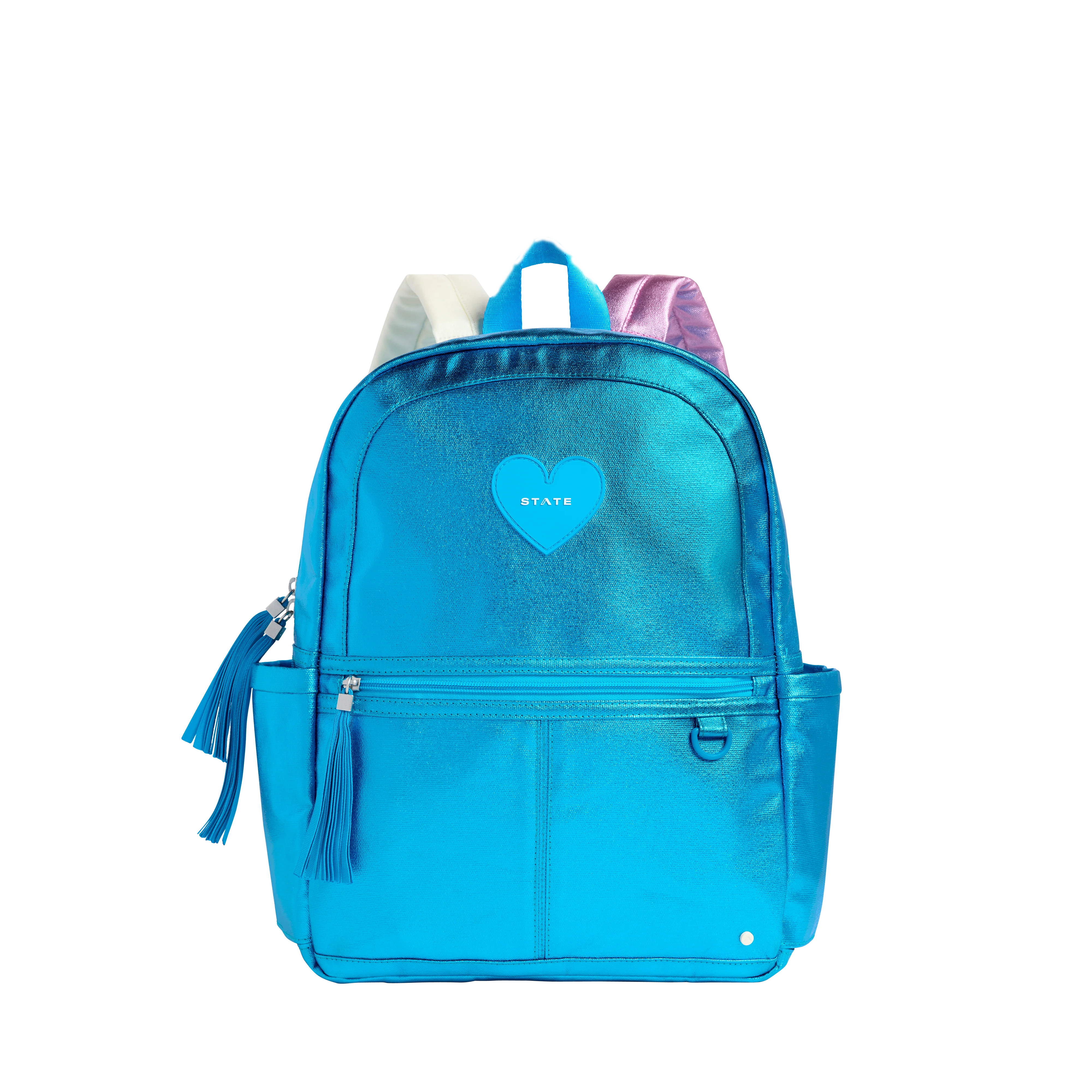 STATE Bags | Kane Double Pocket Backpack Blue Metallic | Back to School | Travel Backpack | STATE Bags