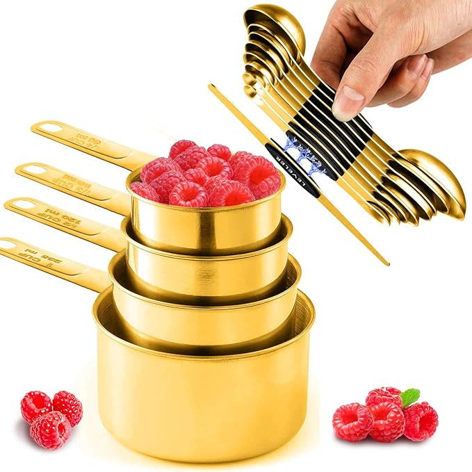 13pcs Gold Stainless Steel Measuring Cups and Spoons Set, 8 Double-Sided Magnetic Measuring Spoon... | Amazon (US)