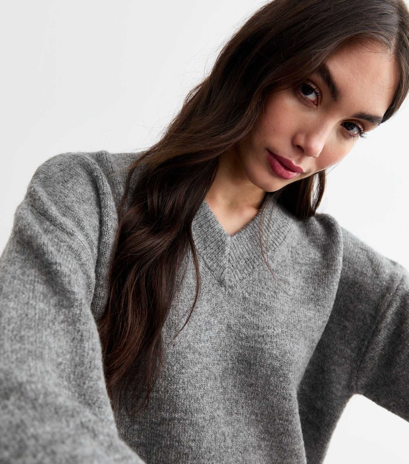 Grey High V Neck Jumper | New Look | New Look (UK)