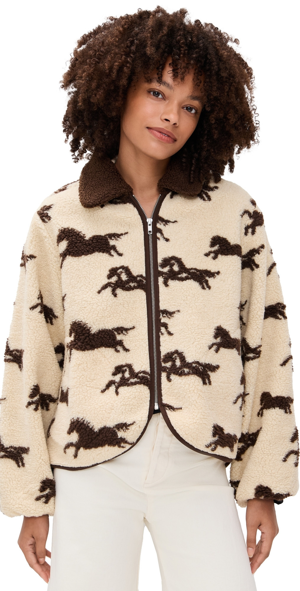 THE GREAT. The Pasture Sherpa Jacket Cream w/ Hickory 2 | Shopbop