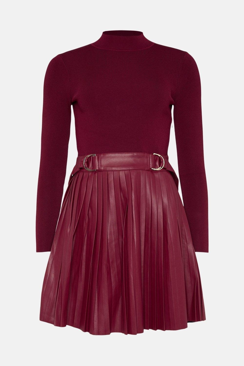 Knitted Skater Dress With Pu Mini Detailing | Karen Millen US