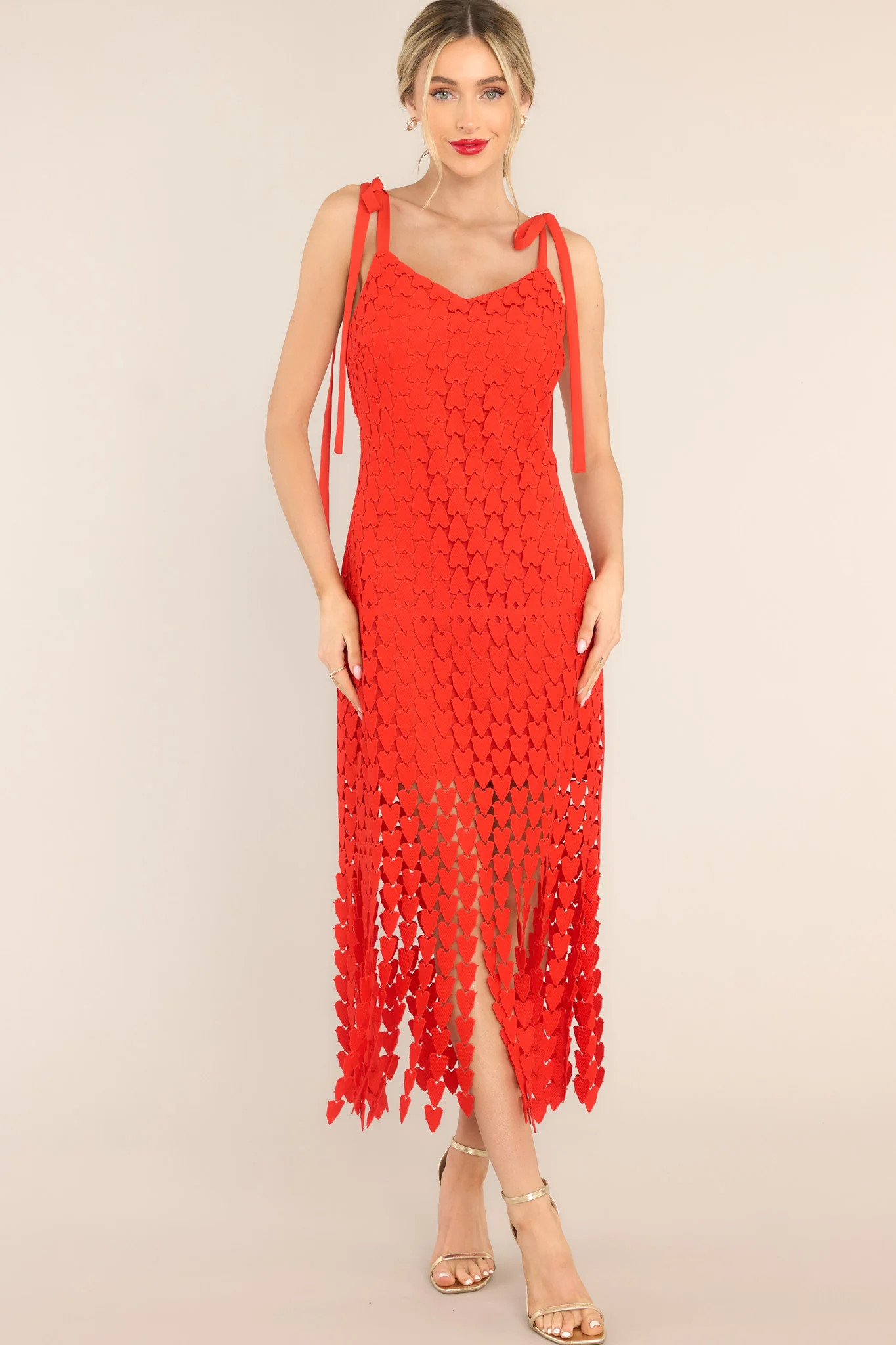 Heart On Display Red Heart Lace Midi Dress | Red Dress 