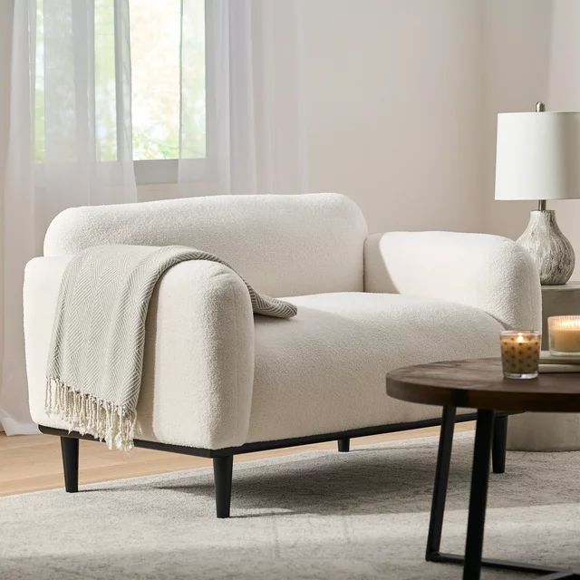 Noble House Chitwood Indoor Boucle Fabric Loveseat, White and Matte Black | Walmart (US)