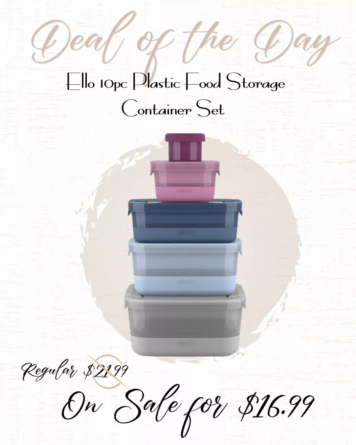 Ello 10pc Plastic Food Storage Container Set with Skid Free Soft