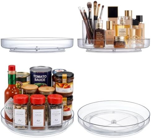 4 Pack 9 Inch Elegant Clear Turntable Acrylic Lazy Susan, Non-Skid Rotating | Amazon (US)