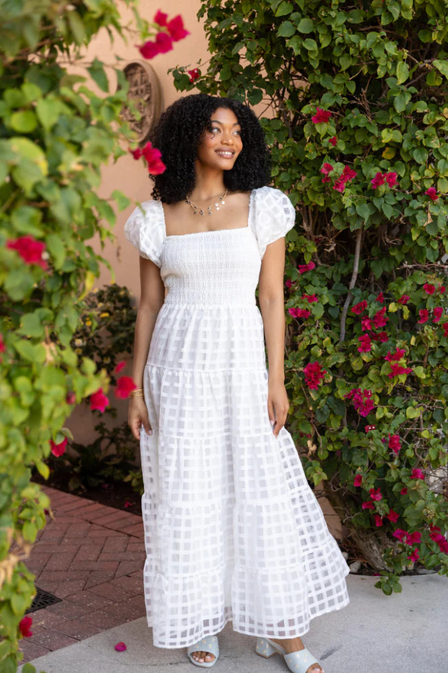 What A Feeling White Windowpane Maxi Dress SALE | Pink Lily