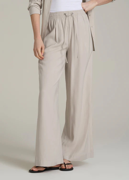 Relaxed Pull-On Pants for Tall Women in Grey Lilac | American Tall