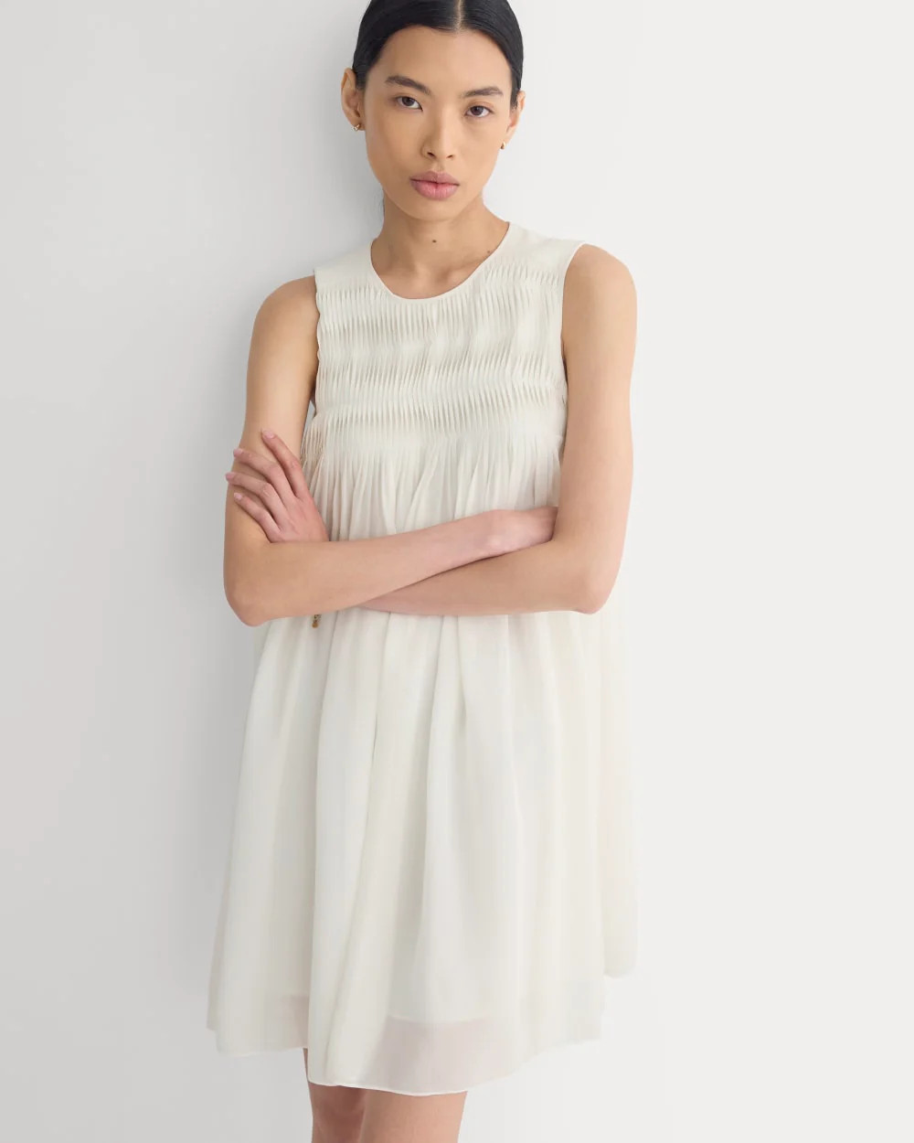 Twisted Pleated Mini Dress in Silk Georgette | Bone | Everlane