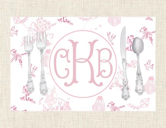 Toile Personalized Monogram Place Setting Placemat Spring design | Etsy (US)