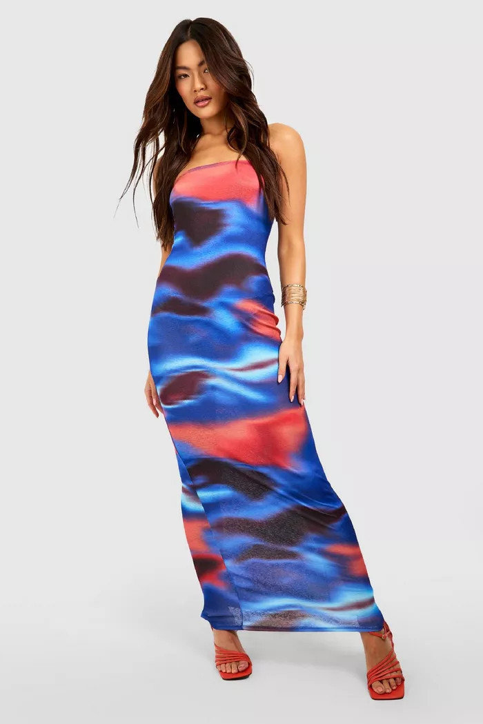 Marble Print Bandeau Maxi Dress | boohoo (US & Canada)
