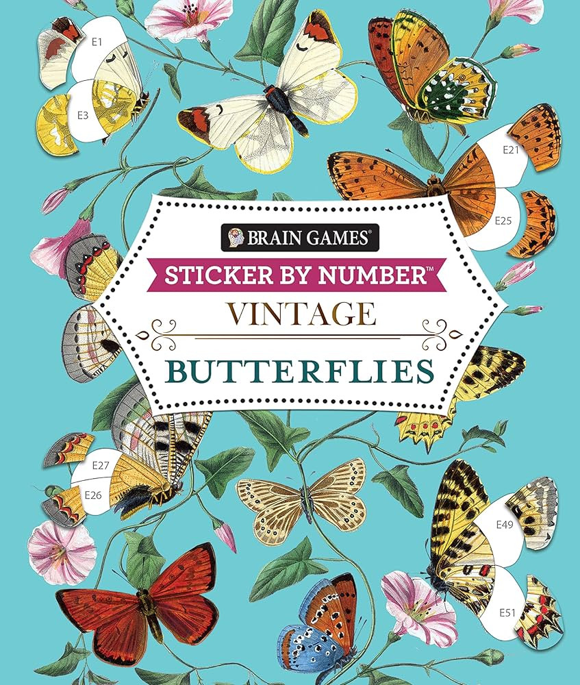 Brain Games - Sticker by Number - Vintage: Butterflies | Amazon (US)