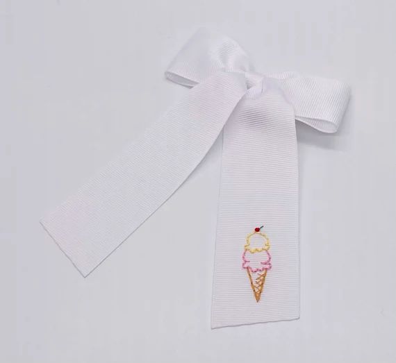 Ice Cream Hand-Embroidered Bow | Etsy (US)