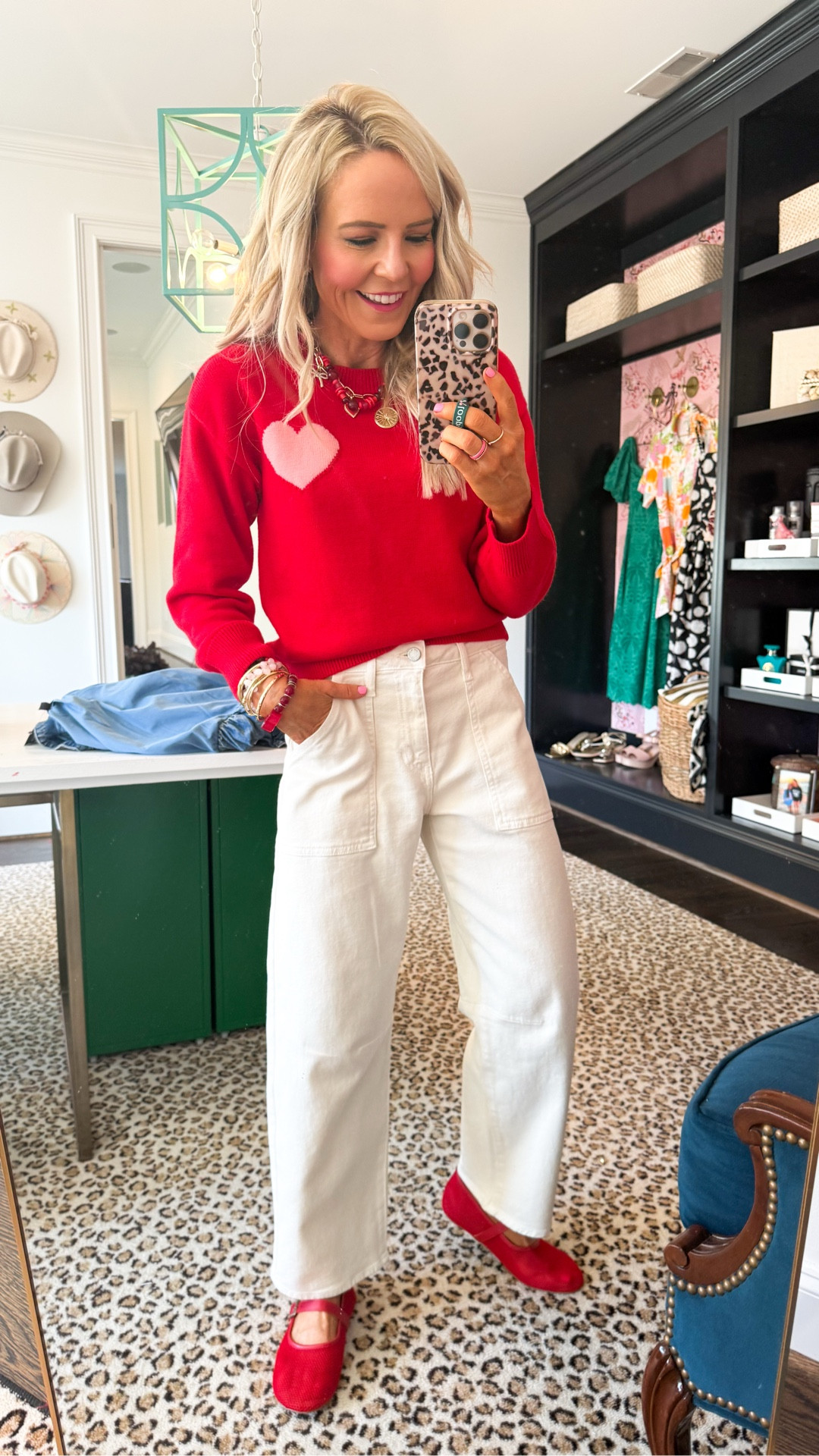 all things red and pink for me please!! wearing XS in sweater and size 24 in denim • 

#LTKmomlife #LTKSeasonal #LTKFindsUnder100