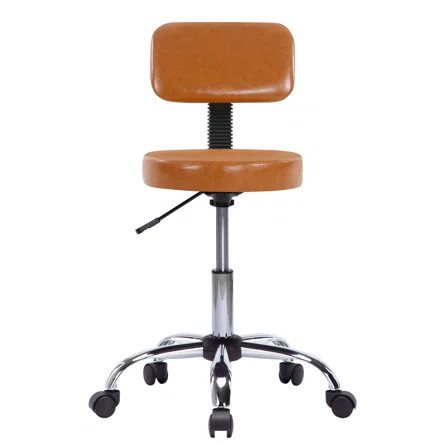 Dakotajames Adjustable Drafting Stool with Wheels and Backrest, Faux Leather Space-Saving Rolling... | Wayfair North America