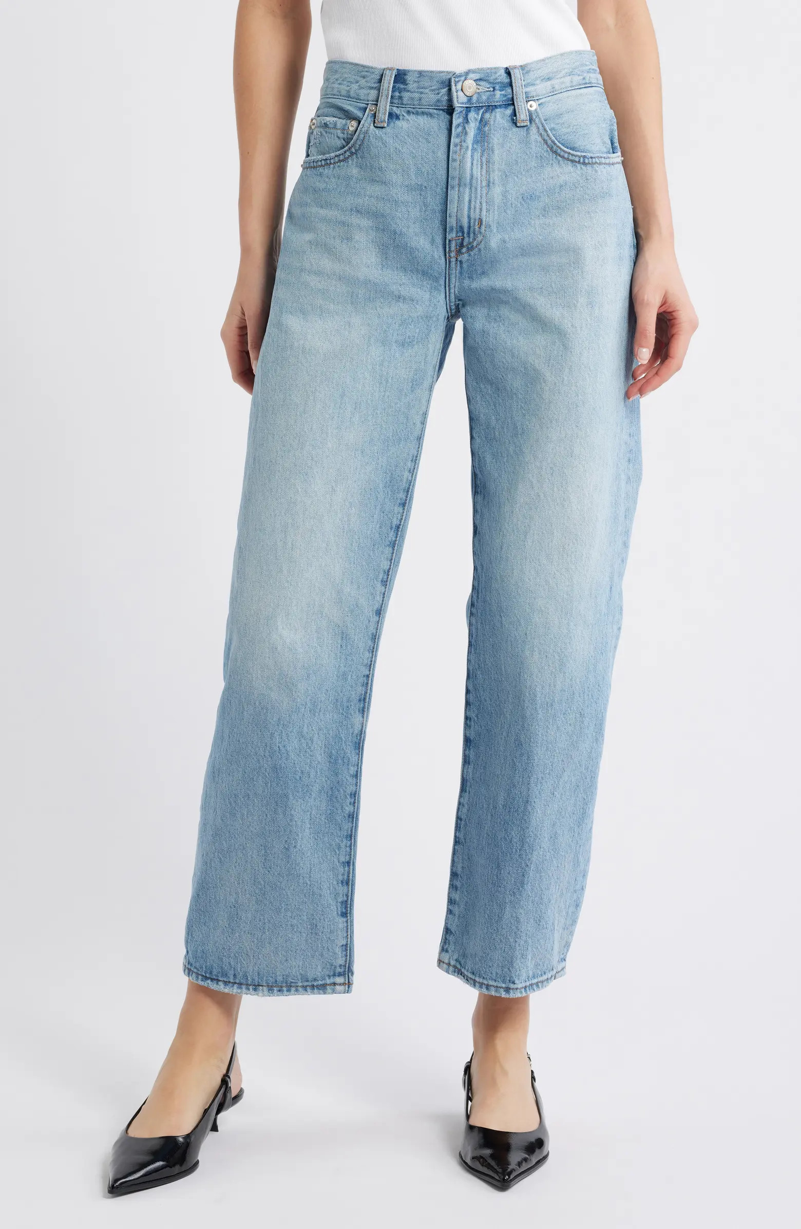 Lexi Distressed Crop Barrel Jeans | Nordstrom
