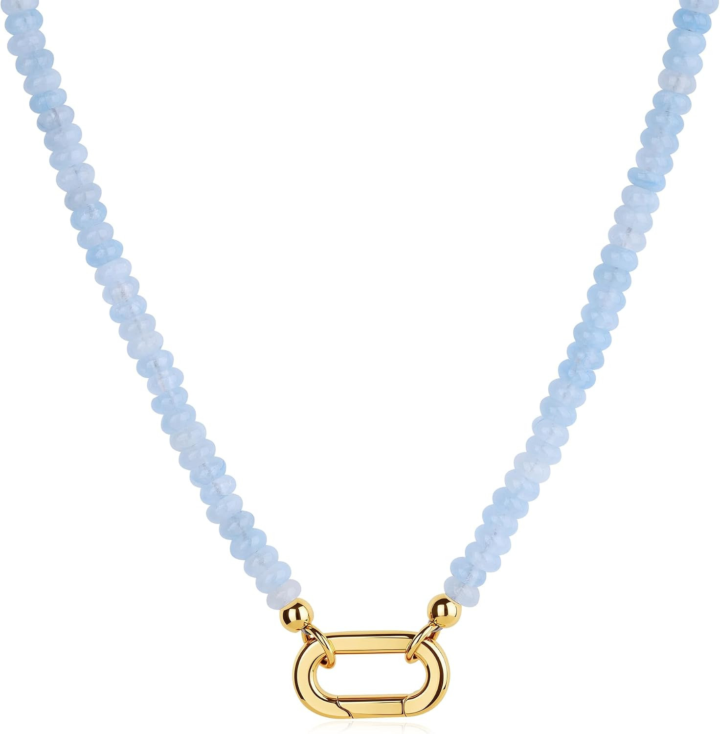 SAMYA Beaded Necklace for Women, Charm Necklace | 4x2mm flat beads, 18" collarbone length, stainless steel gold oval clasp for layering or charm holder styling | Amazon (US)