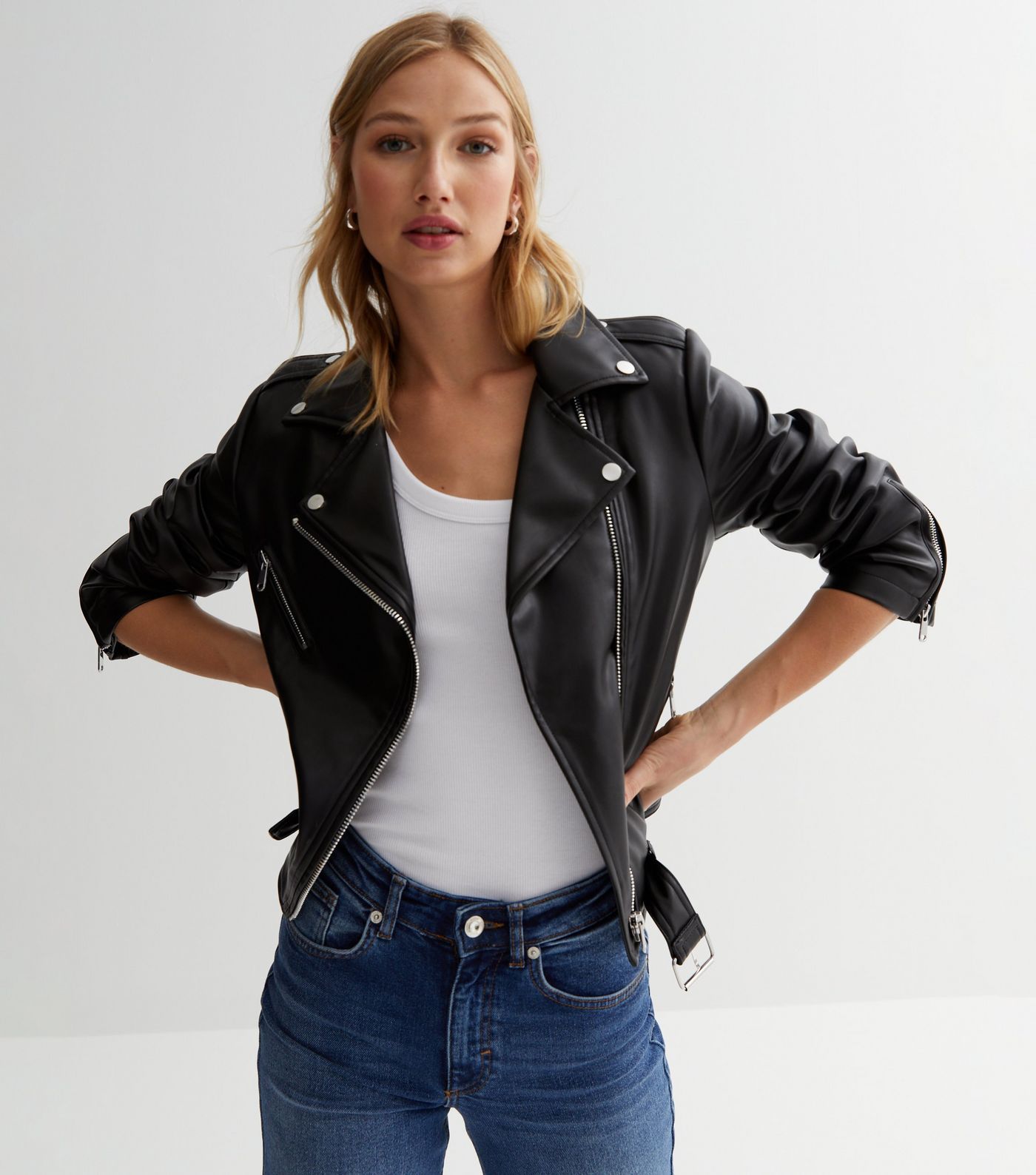 Black Leather-Look Belted Biker Jacket | New Look | New Look (UK)