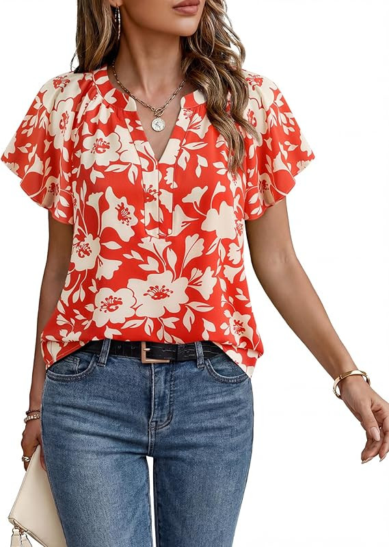 Timeson Womens Summer Tops Short Sleeve Chiffon Blouses Business Casual Shirts | Amazon (US)