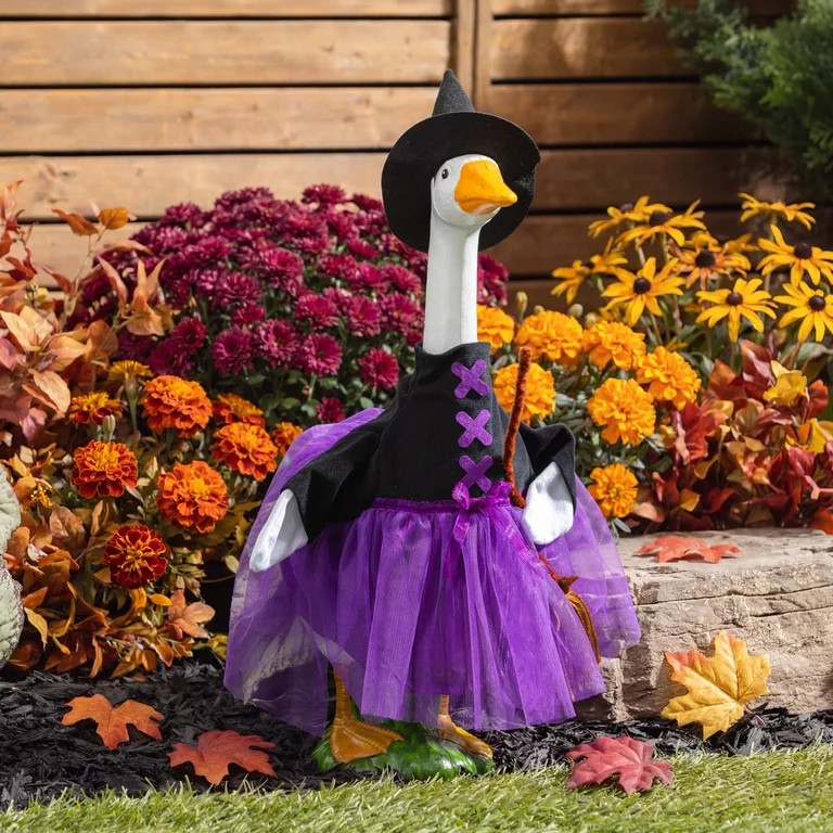 Mainstays Halloween Witch & Bat Porch Goose Outfit, Set of 2, Fits 20" Goose | Walmart (US)