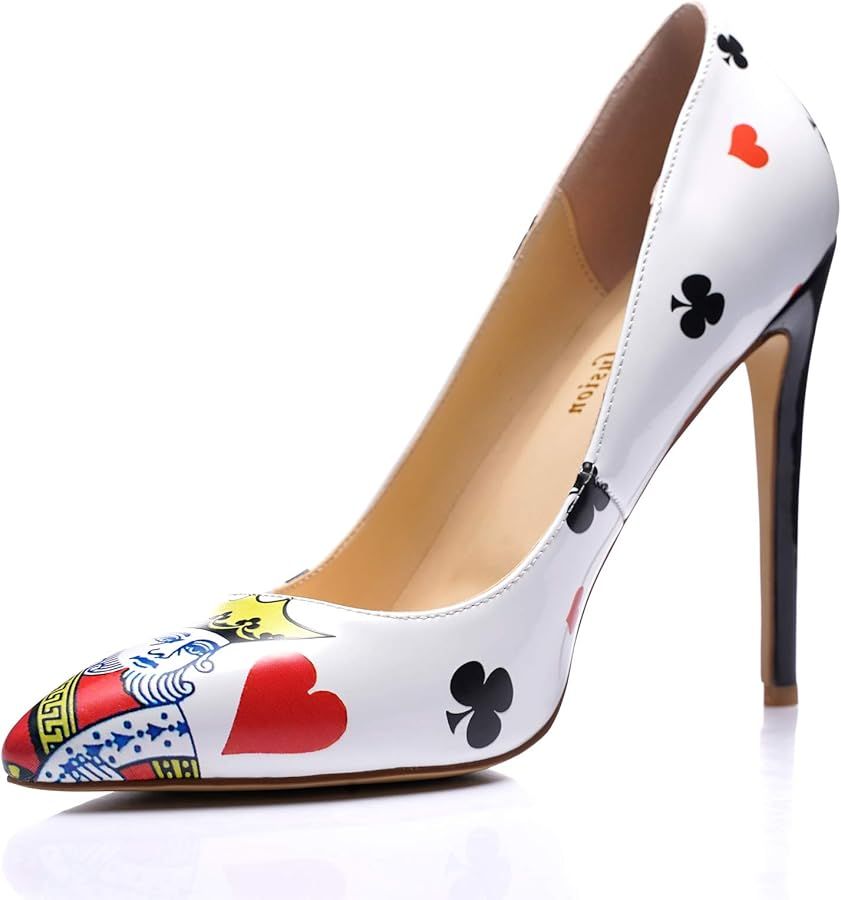 Reindee Lusion Womens High Stiletto Music Note Printed Closed Toe Sexy Rivets Pumps Shoes | Amazon (US)