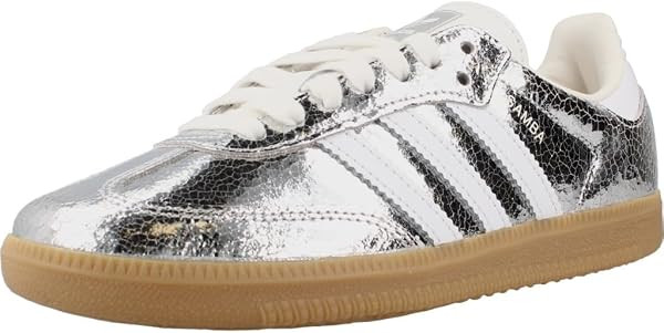 adidas Samba OG Womens Sneaker (Silver Metallic Cracked Leather, 7.5) | Amazon (US)
