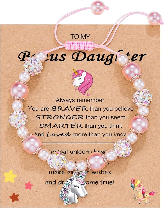 HGDEER Little Girls Unicorn Bracelet for Daughter/Granddaughter/Niece | Pink Pearl and Rhinestone... | Amazon (US)