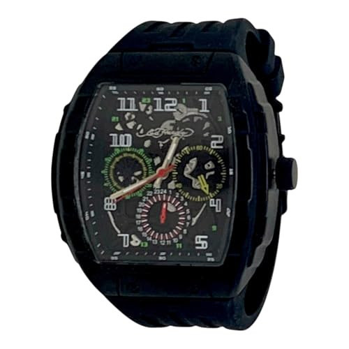 ED HARDY Men's Black Tonneau Watch with Black Silicone Strap 50782B-42-G02 | Amazon (US)