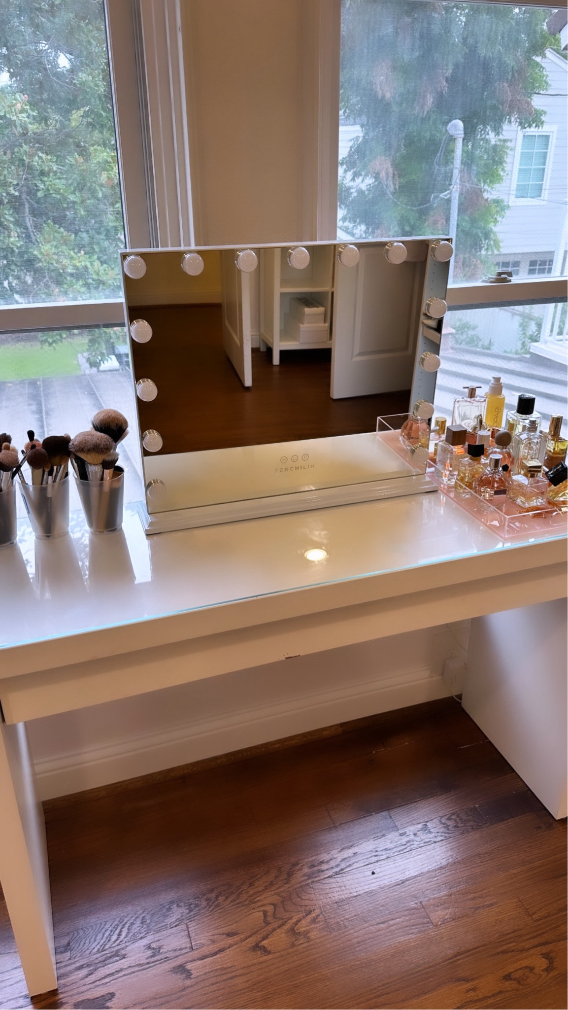 My makeup vanity set up! This exact desk is ancient from my college years, but I linked some similar options below, as well as my lighted makeup mirror and makeup organizers! 

#LTKBacktoSchool #LTKBeauty #LTKHome
