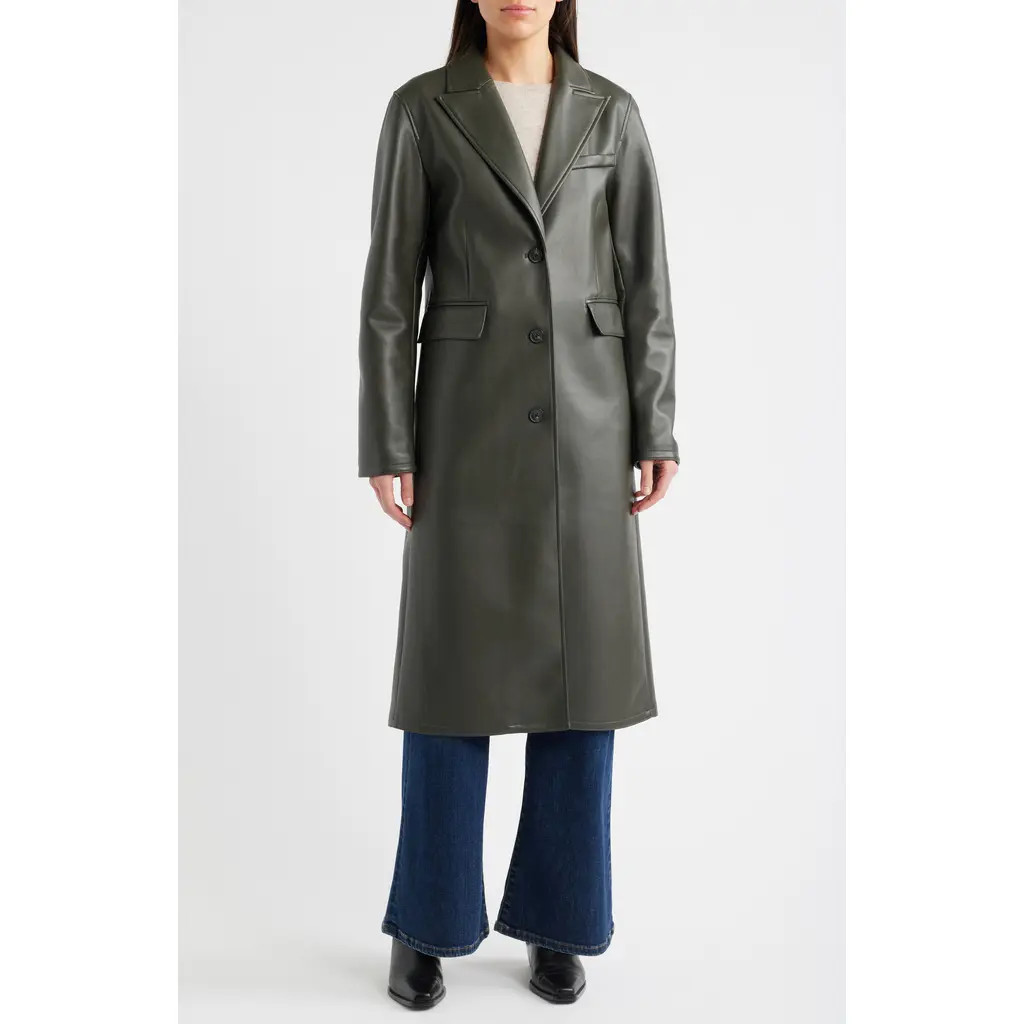 Bernardo Longline Faux Leather Coat in Grey /Heather Grey at Nordstrom, Size X-Large | Nordstrom