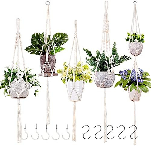 Macrame Plant Hanger,WONDAY Set of 5 Indoor Hanging Planter, Hanging Plant Holder Stand for Boho Dec | Amazon (CA)