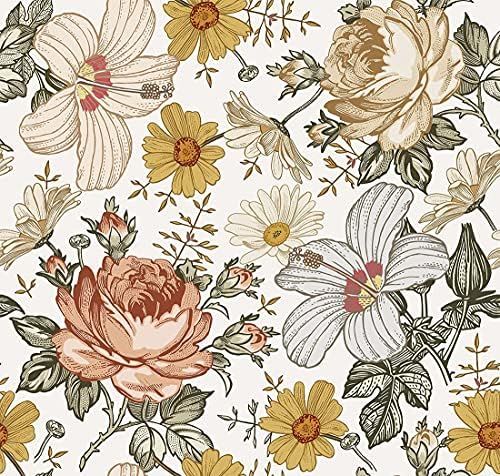 Blooming Wall Beige Multicolor Peony Daisy Peel and Stick Wallpaper Removable Self Adhesive Wall ... | Amazon (US)