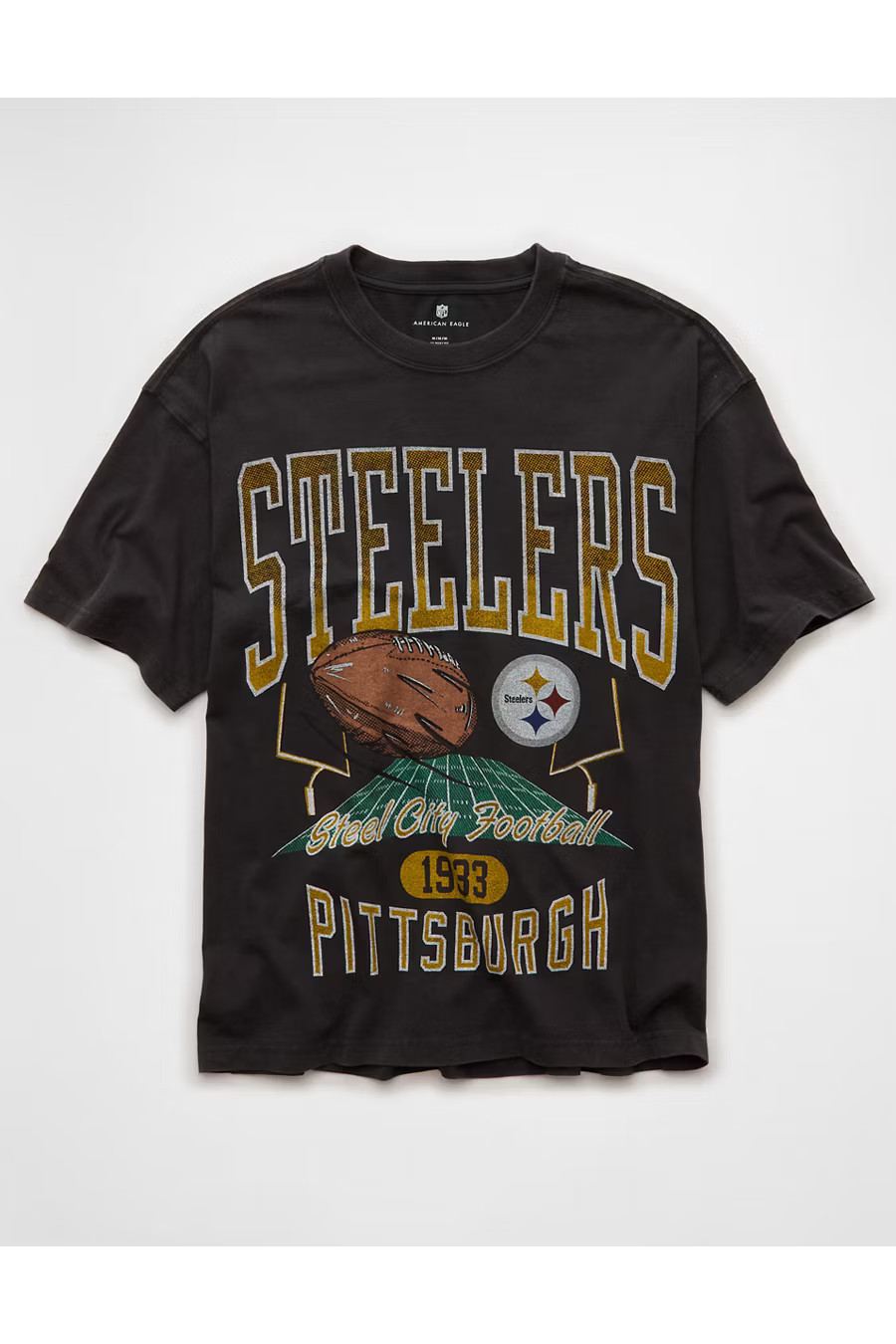 NFL Boxy Pittsburgh Steelers Graphic T-Shirt Men's Onyx Black XXXL | American Eagle Outfitters (US & CA)