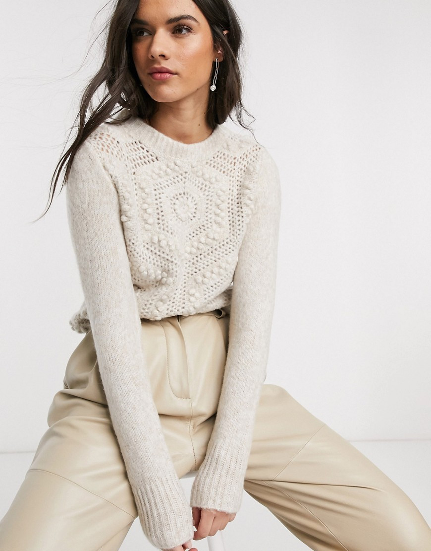 Mango crochet detail jumper in cream | ASOS (Global)
