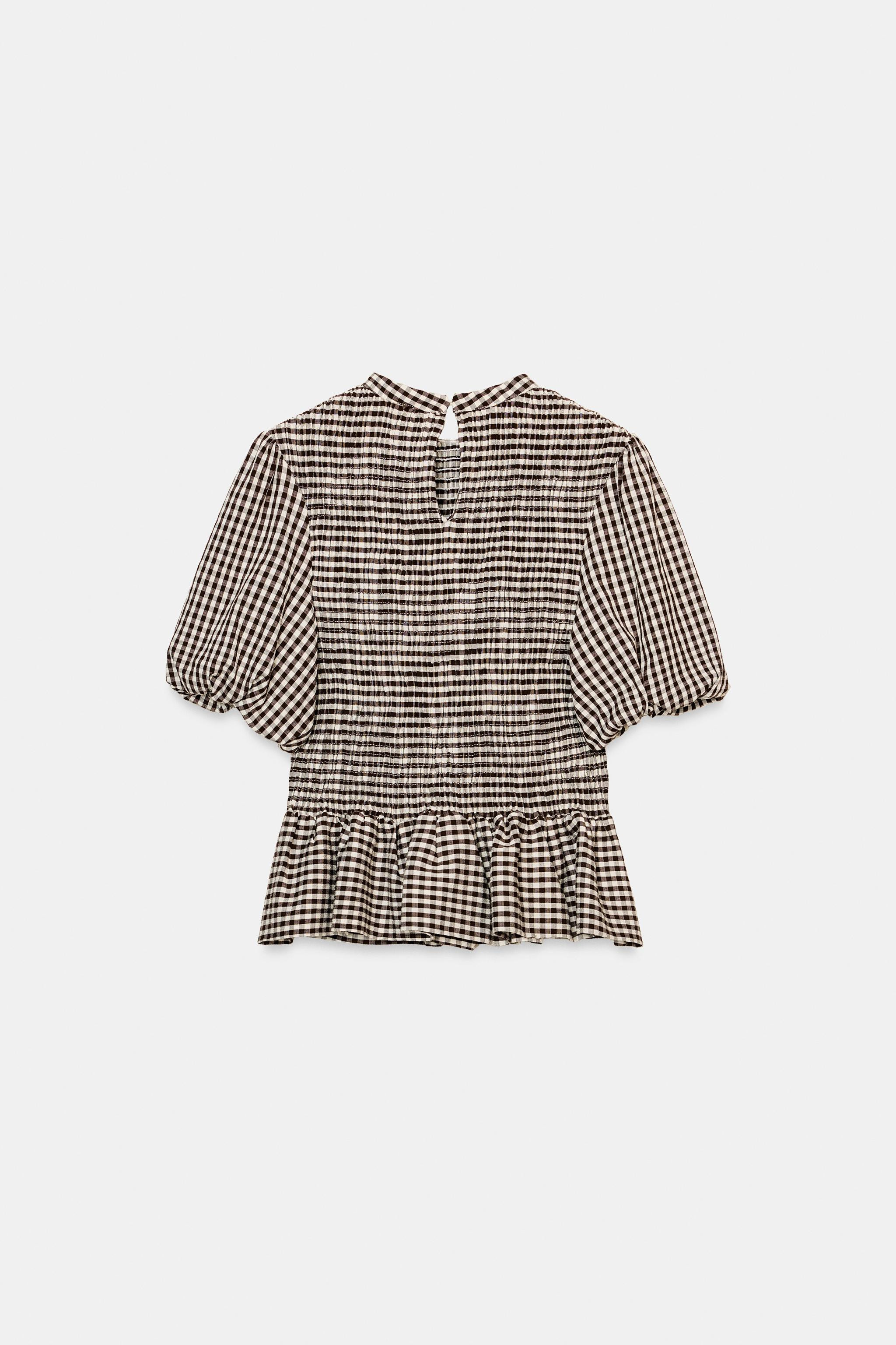 GINGHAM SMOCKED TOP | Zara US