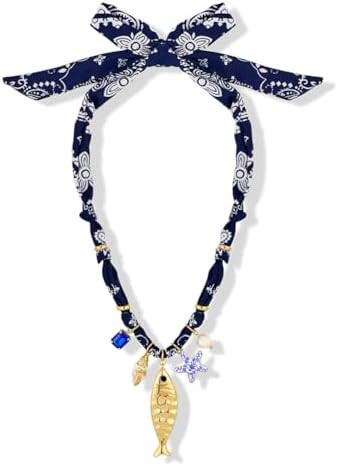 Mothers Day Gifts Chunky Gold Fish Pendant Necklace For Women Long Silk Scarf Turquoise Strand Ne... | Amazon (US)