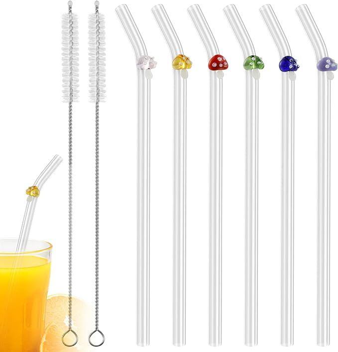 5/6Pcs Reusable Drinking Straws Clear Glass Drinking Staws with Cleaning Brush,Butterfly,Cherry,M... | Amazon (CA)