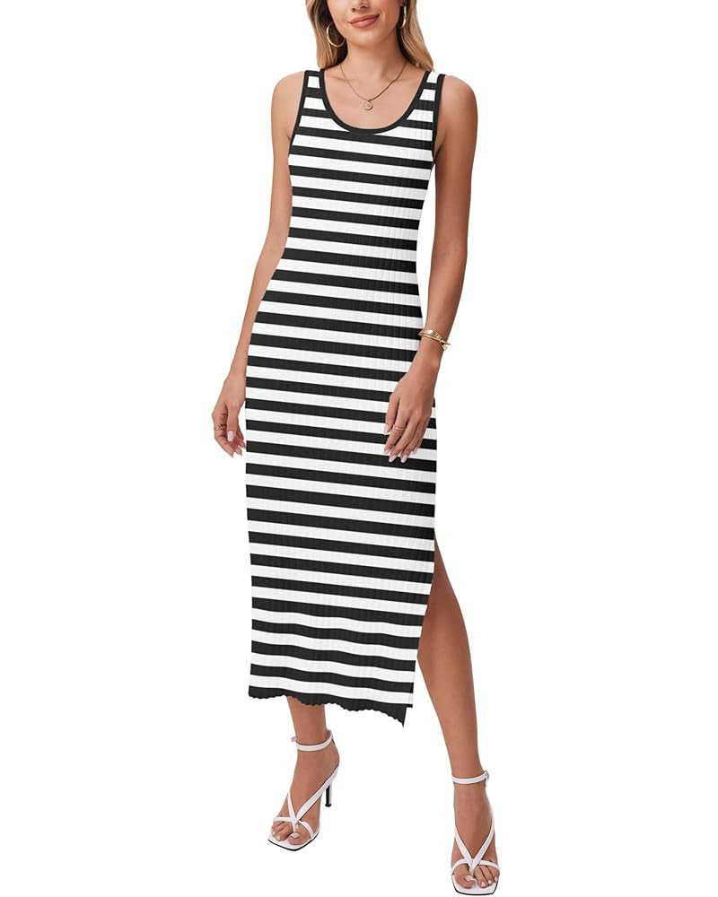 Zeagoo Women's Spring Summer Casual Dress Bodycon Midi Sleeveless Striped Knit Maternity Tank Swe... | Amazon (US)