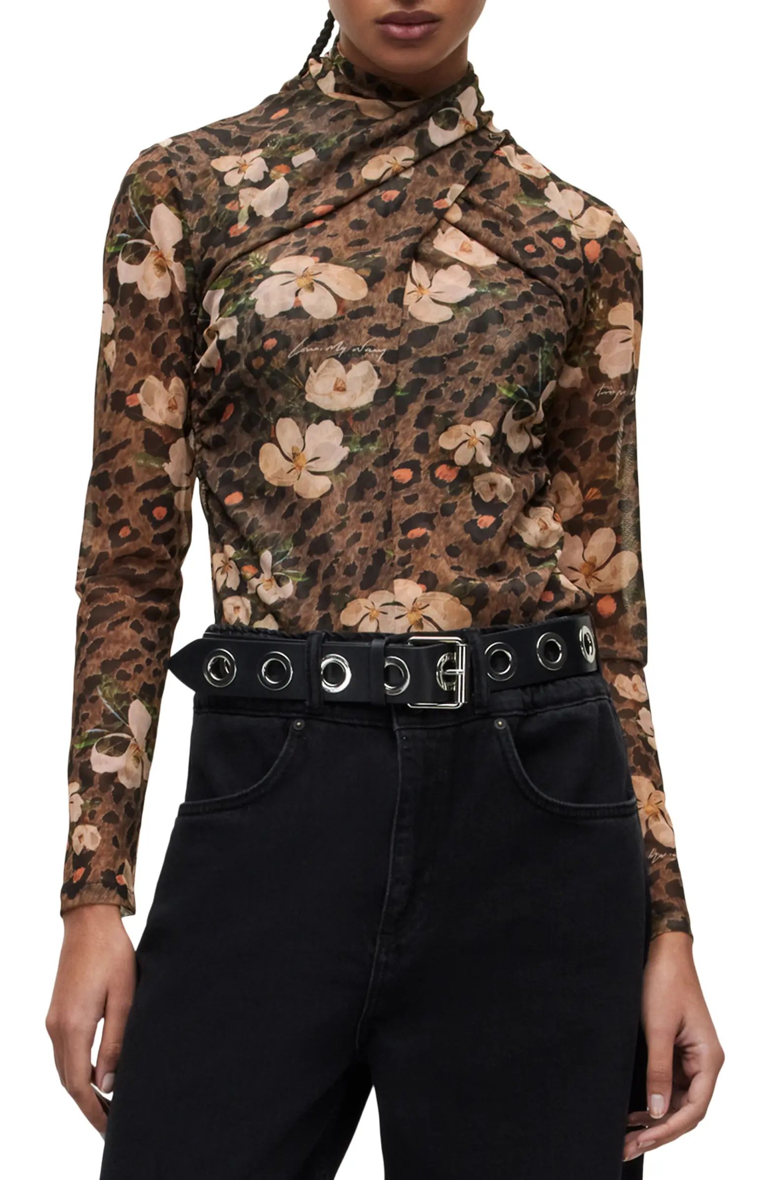 Tia Alessandra Floral Print Turtleneck Top | Nordstrom